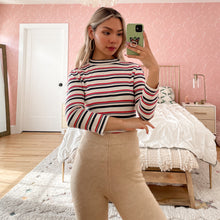 Load image into Gallery viewer, Striped Down Mock Neck Long Sleeve

